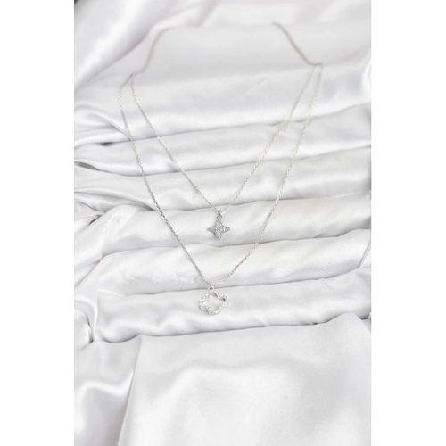 Pirinç Gümüş Renk Yonca Model 2'li Kadın Kolye