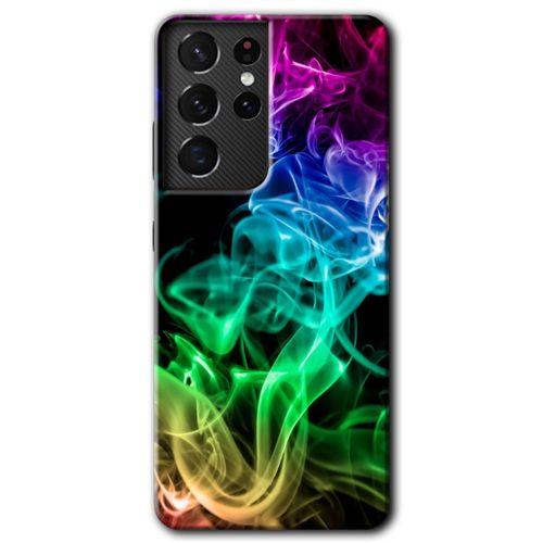 MRCİLETİSİM Samsung Galaxy S21 Ultra Kılıf HD Desen Baskılı Arka Kapak + Temperli Cam - Smoke Colorful