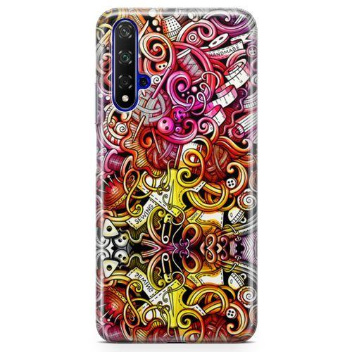 Honor View 20 Kılıf Örgücü Doodle Arka Kapak Koruma Desenli Full Koruyucu