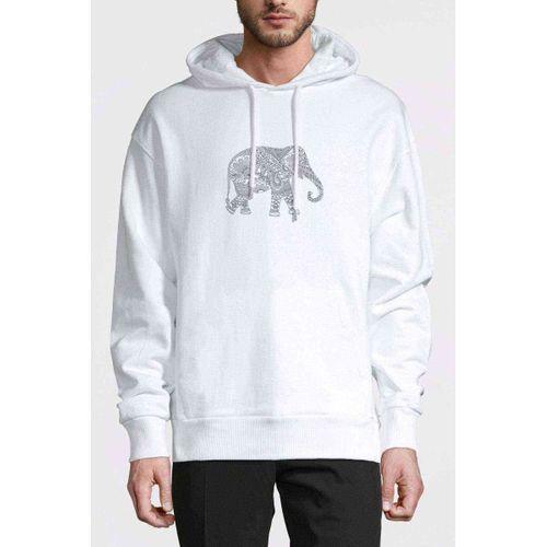 Zentangle Elephants Baskılı Beyaz Erkek Kapşonlu Sweatshirt