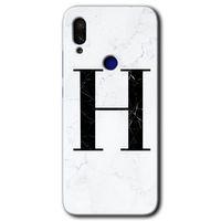 Xiaomi Redmi Note 7 HD Baskılı Kılıf + 9D Tam Ekran Koruyucu - Mermer Desenli H Harfi
