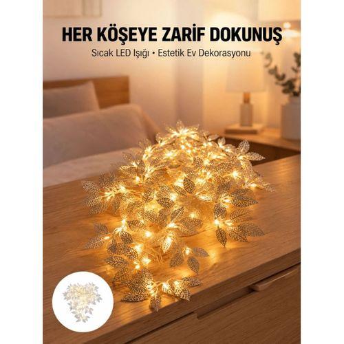 Yaprak Şekilli Gümüş Led Işık Pilli Dekoratif Aydınlatma