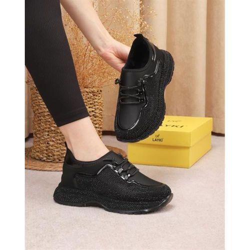 Polia Siyah Renkli Taşlı Detaylı Kadın Yürüyüş Ayakkabısı Sneakers