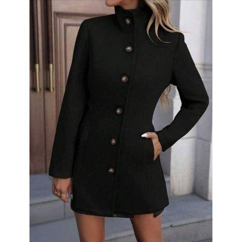 Kadın Uzun Kollu Yakalı önden Düğmeli Astarsız Ithal Kaşe Kaban