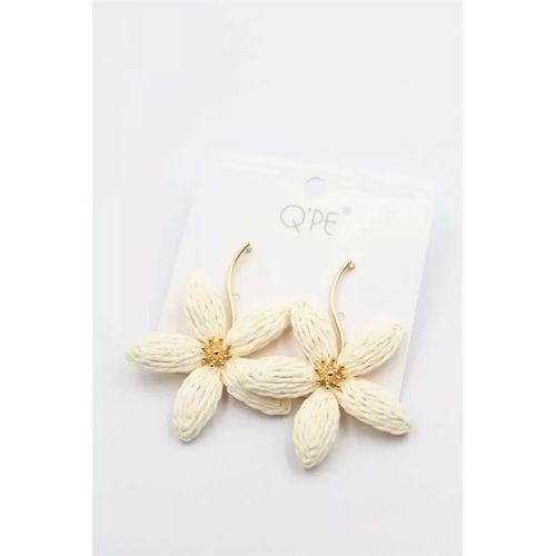 Hasır Çiçek Küpe - Krem