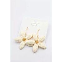 Hasır Çiçek Küpe - Krem