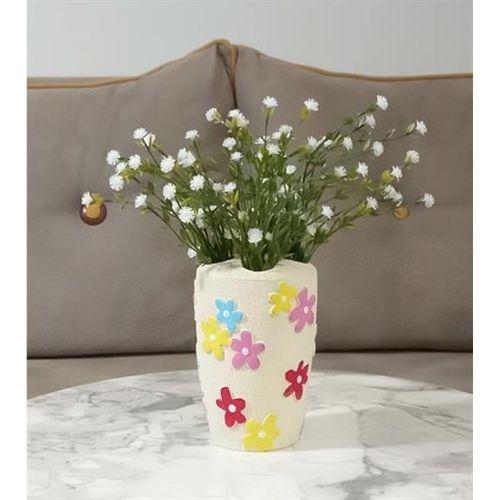 2 Adet Vazo Dahil,Vazoda Çiçek,Beyaz Yapay Çiçek,Vazo Dekoratif Renkli Papatyalı Poliresin 5X5X16Cm
