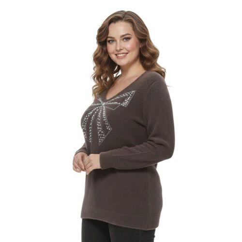 Kadın V Yaka İnci Modelli Sakallı Triko Kazak BGL-ST05078