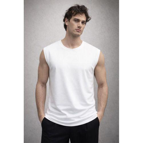 Mantius Oversize Bisiklet Yaka Erkek Atlet Kolsuz T-Shirt - Beyaz