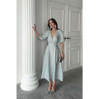 Mint Işıltılı Kemerli Kruvaze Elbise