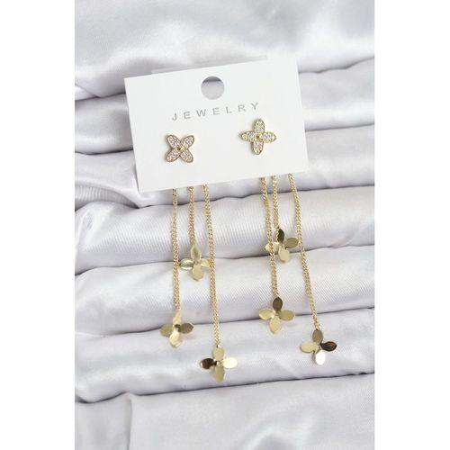 Lotus Model Gold Renk Pirinç Sallantılı Kadın Küpe