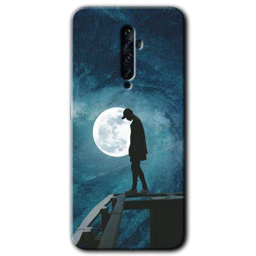 BeRa Aksesuar Oppo Reno 2z Kılıf Baskılı Kapak - Dolunay Yalnızlık +Tam Kaplayan Mat Seramik