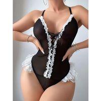 Siyah Dantel İşlemeli Sırt Dekolteli Fantezi Body