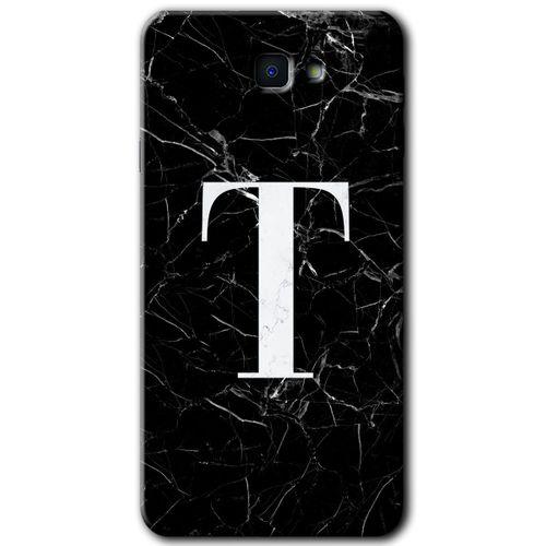 Samsung Galaxy J7 Prime 2 Kılıf HD Desen Baskı Arka Kapak+ Temperli Cam-Siyah Mermer Desenli T Harfi