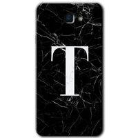 Samsung Galaxy J7 Prime 2 Kılıf HD Desen Baskı Arka Kapak+ Temperli Cam-Siyah Mermer Desenli T Harfi