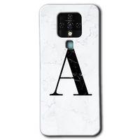 Tecno Camon 16 HD Baskılı Kılıf + 9D Tam Ekran Koruyucu - Beyaz Mermer Desenli A Harfi