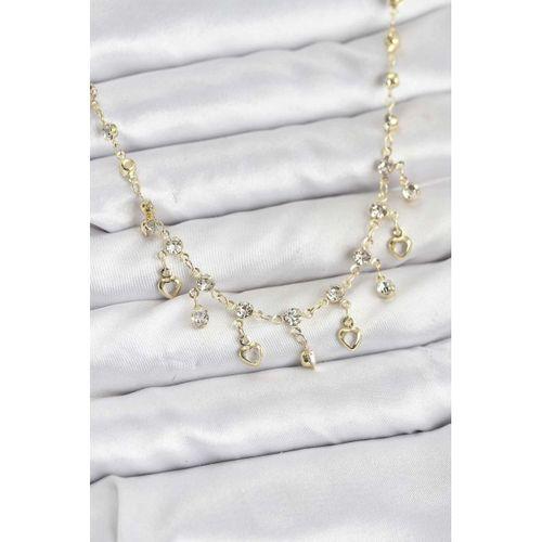 316L Çelik Zincir Gold Renk Zirkon Taşlı Kadın Kolye