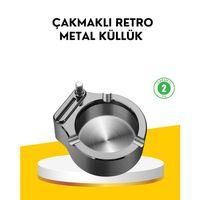 Çakmaklı Küllük Paslanmaz Metal Yuvarlak Tasarım
