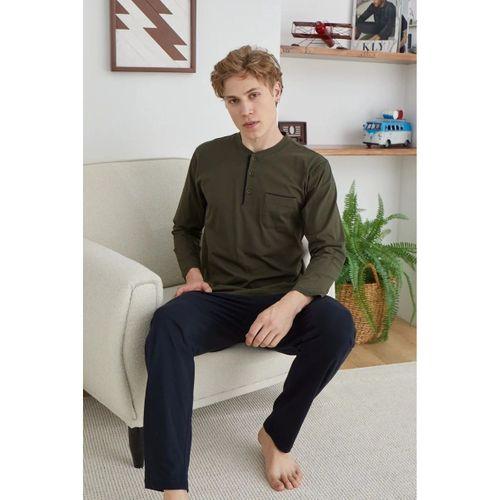 Erkek 9111 Battal  Erkek   Midi Yaka Pijama Takımı