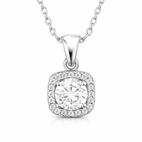 Gümüş Kare Montür Tek Taş Kadın Kolye