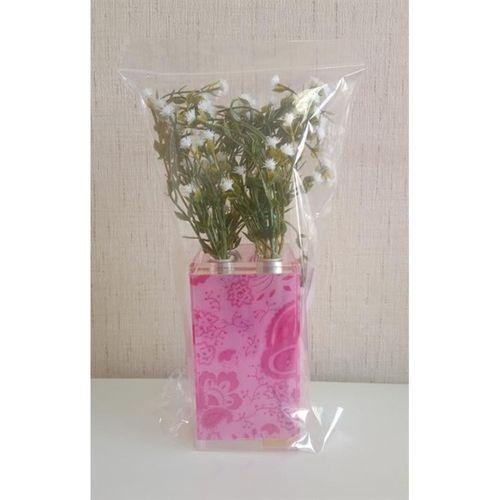 2 Adet Vazo Dahil,Vazoda Çiçek,Beyaz Yapay Çiçek,Vazo Dekoratif Pembe 7X7X17Cm