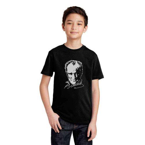 Ulu Önder Gazi Mustafa Kemal Atatürk Silüet Baskılı Çocuk Siyah Tshirt t-shirt tişört