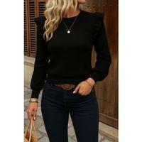 Kadın Uzun Kollu Bisiklet Yaka Omuzları Fırfırlı Triko Bluz