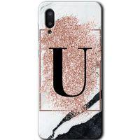Potkal Hediye Fabrikası Samsung Galaxy A02 Kılıf HD Desen Baskılı Arka Kapak - Pembe Mermer Desenli U Harfi