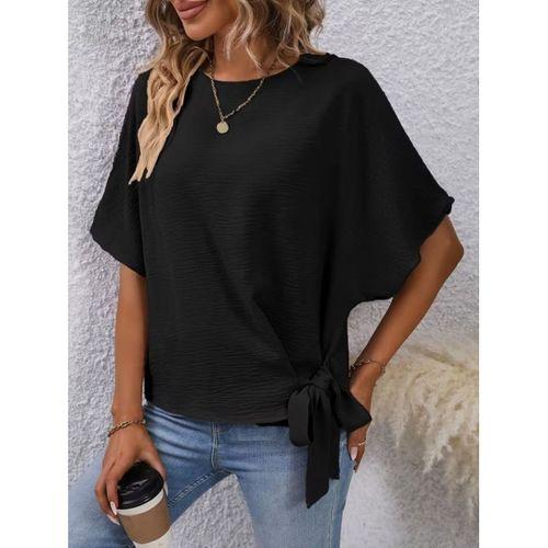 Kadın Kısa Kollu Bisiklet Yaka Yandan Bağcıklı Aerobin Bluz