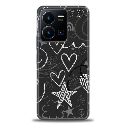 Xiaomi Redmi Note 12 5G Kılıf HD Baskılı Kılıf - Siyah Kalp ve Notalar + Tam Ekran Koruyucu