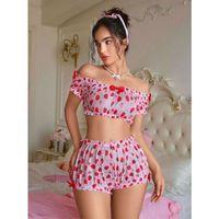 Kadın Pembe Çilek Desenli Sexy Kostüm 8014