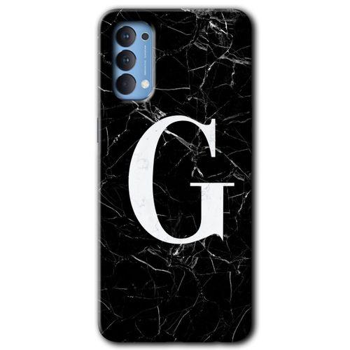 Oppo Reno 4 HD Baskılı Kılıf + 9D Tam Ekran Koruyucu - Siyah Mermer Desenli G Harfi