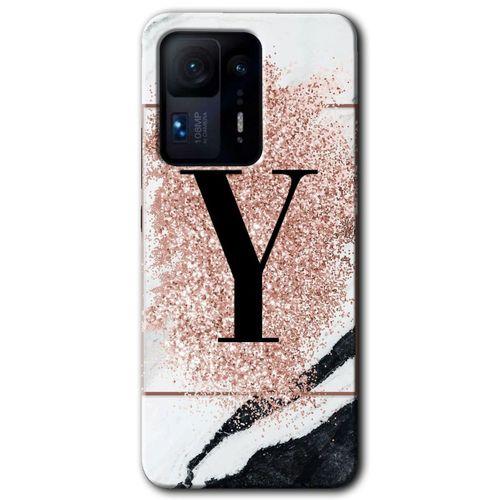 Mi Mix 4 Kılıf HD Desen Baskılı Arka Kapak - Pembe Mermer Desenli Y Harfi + Kırılmaz Cam