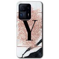 Mi Mix 4 Kılıf HD Desen Baskılı Arka Kapak - Pembe Mermer Desenli Y Harfi + Kırılmaz Cam