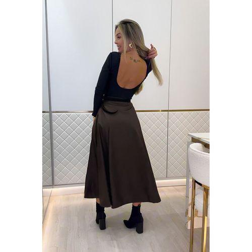 Kadın Yüksek Belli Maxi Deri Kemersiz Etek