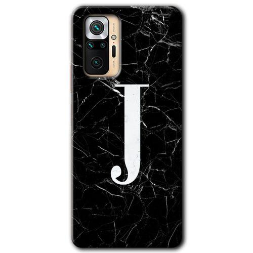 MRCİLETİSİM Xiaomi Redmi Note 10 Pro Kılıf Baskılı Kapak - Siyah Mermer Desenli J Harfi + 5D Tam Kaplayan Cam