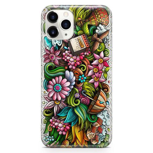 Apple iPhone 11 Pro Max Kılıf Spring Doodle Arka Kapak Koruma Desenli Full Koruyucu