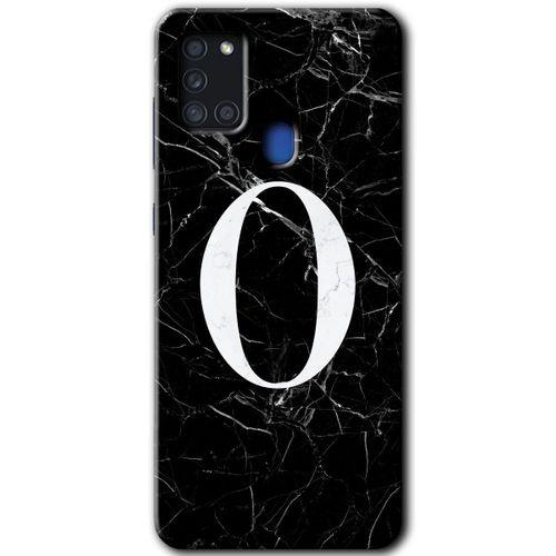 Samsung Galaxy A21s HD Baskılı Kılıf + 9D Tam Ekran Koruyucu - Siyah Mermer Desenli O Harfi