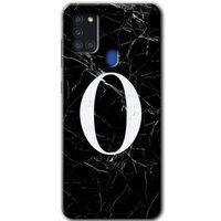 Samsung Galaxy A21s HD Baskılı Kılıf + 9D Tam Ekran Koruyucu - Siyah Mermer Desenli O Harfi