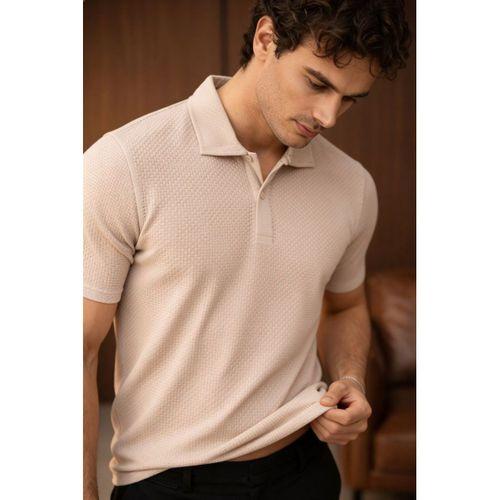 Evenor Kabartma Desenli Polo Yaka Düğmeli Relaxed Fit Yumuşak İnce Erkek T-Shirt - Taş