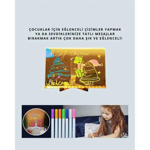 Led Işıklı Şeffaf Yazı Tahtası – Neon Etkili Akrilik Pano, Silinebilir, 7 Renkli Kalemli, 30x20 Cm
