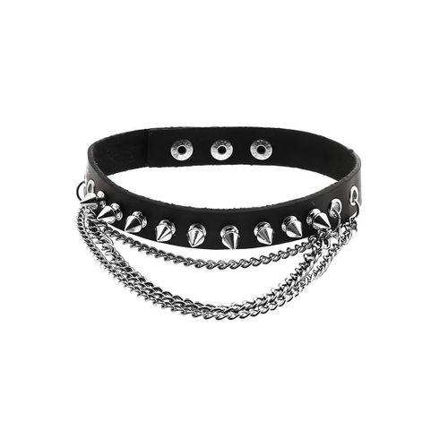 Çivi Detaylı Deri Choker, Çivili ve Zincirli Tasma - APFT975