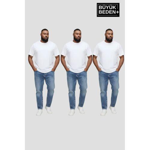 Büyük Beden Erkek Regular Kalıp Basic 3XL-6XL Bisiklet Yaka 3 lü Tişört Seti SPR26BTS510+3