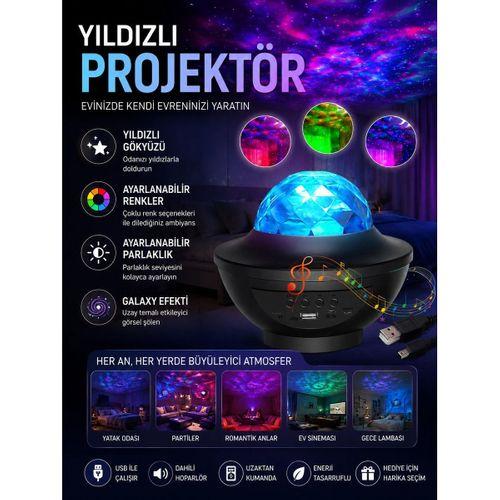 Galaxy Efektli Led Gece Lambası Projektörü Bluetooth Bağlantılı