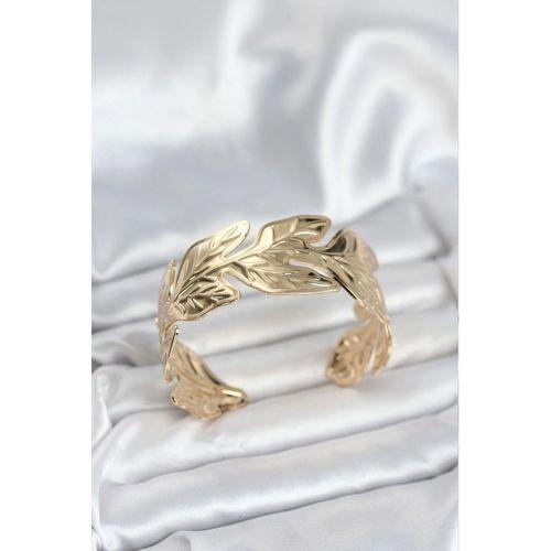Gold Renk Pirinç Levha Yaprak Model Kadın Bileklik