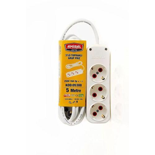 Amiral 3' Lü Topraklı 5 Metre Kablolu Grup Priz