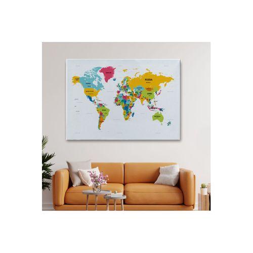 Dünya Haritası Dekoratif Kanvas Tablo Ülke ve Başkentli 1543