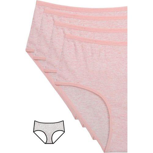 4'lü Yeni Seri Renkli Yüksek Bel Fitilli Ribana Bato Külot Pembe