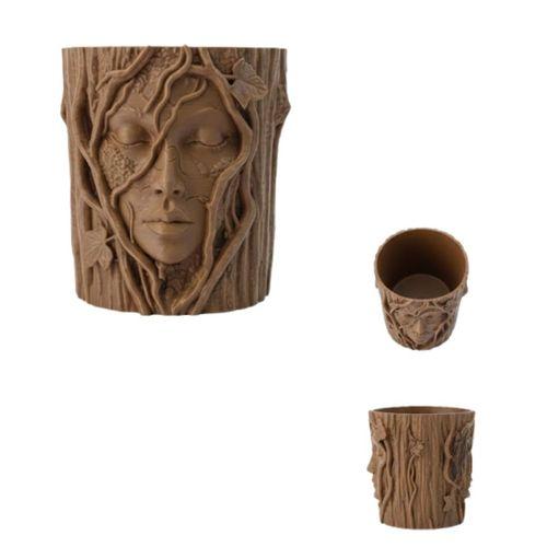 Doğa Temalı Yüz Detaylı Dekoratif Vazo 3d Ağaç Desenli Şık Saksı