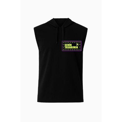 Kapşonlu İki İplik Tişört Ön Sizin Tasarımınız - Siyah